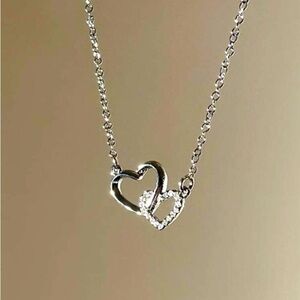 Silver Double Heart Pendant With Chain